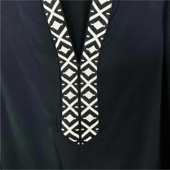 Tory Burch Ariana navy tunic embroidered trim long sleeve Size 2 - Picture 6 of 11